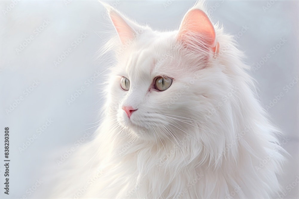Portrait of a funny turkish van cat while standing against plain white digital canvas