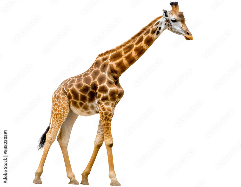 Giraffe auf vier beinen isoliert auf weißen Hintergrund, Freisteller Giraffe auf vier beinen isoliert auf weißen Hintergrund, Freisteller