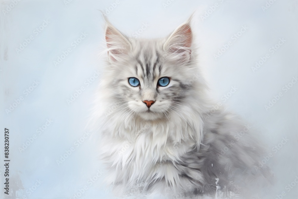 Fototapeta premium Portrait of a cute laperm cat on plain white digital canvas