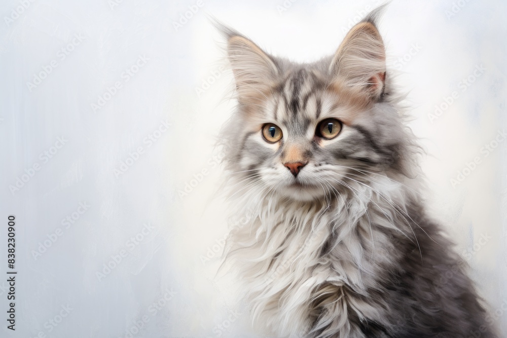 Portrait of a cute laperm cat while standing against plain white digital canvas Portrait of a cute laperm cat while standing against plain white digital canvas