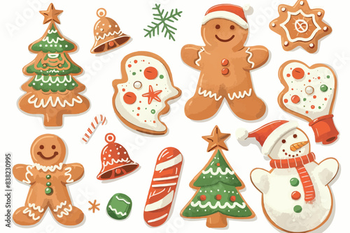 Vector set of Christmas gingerbread. Gingerbread of various shapes - balls, Christmas tree, star.