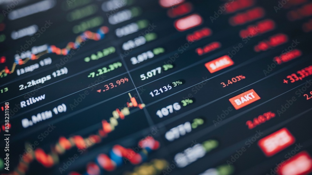 A close-up of a computer screen displaying a stock market trading application with detailed data A close-up of a computer screen displaying a stock market trading application with detailed data