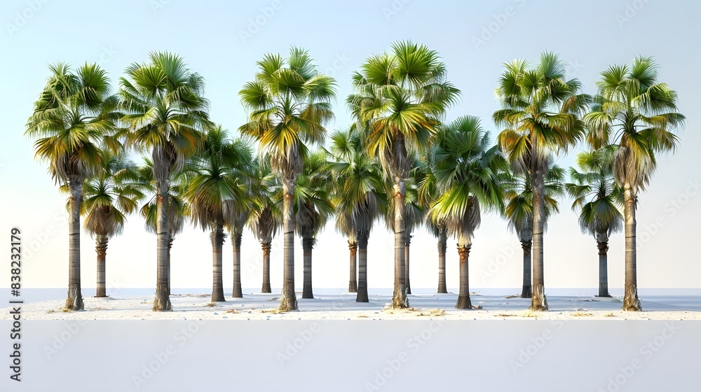 A grove of palm trees isolated on a white background A grove of palm trees isolated on a white background