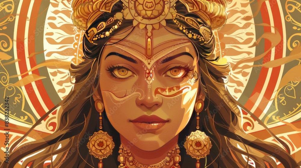 Fototapeta premium Realistic goddess durga portrait illustration for chaitra navratri