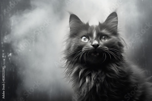 Portrait of a smiling australian mist cat while standing against bare monochromatic room