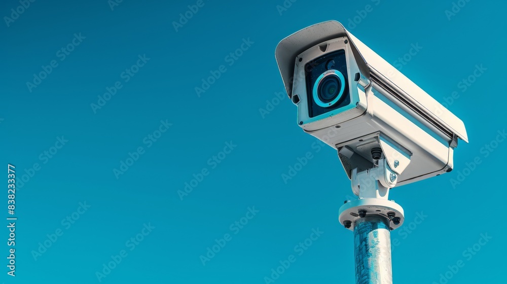 Surveillance Security Camera Against Clear Blue Sky Surveillance Security Camera Against Clear Blue Sky