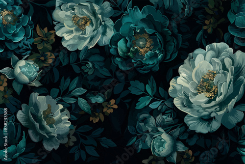 Vintage floral pattern with peonies, tulips, buds, flowers, butterflies. Botanical seamless wallpaper. Hand drawn realistic design for fabric, paper, packaging, postcards, backgrounds