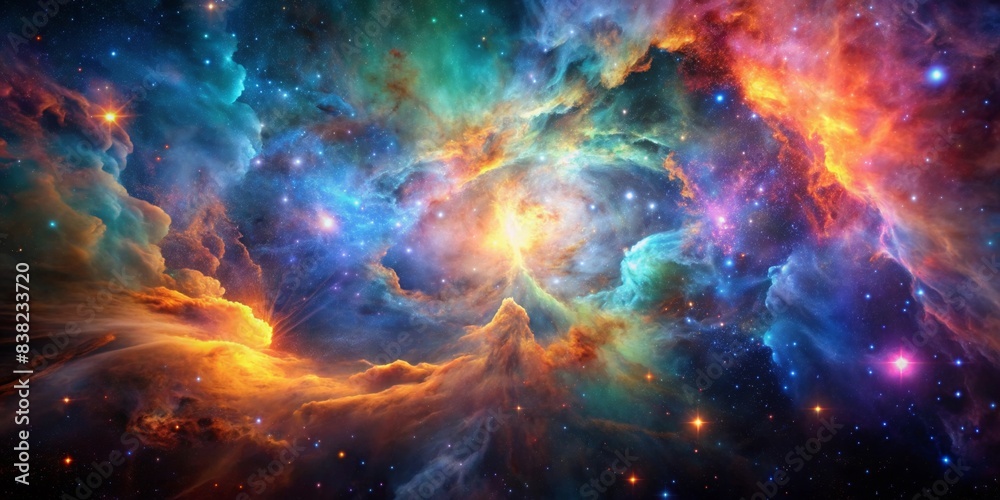 Fototapeta premium Shot of colorful nebula in space galaxy, Galaxy, Space, Astronomical, Nebula, Stars, Universe, Cosmic, Astronomy, Exploration, Interstellar, Milky Way, Constellation, Celestial, Galactic