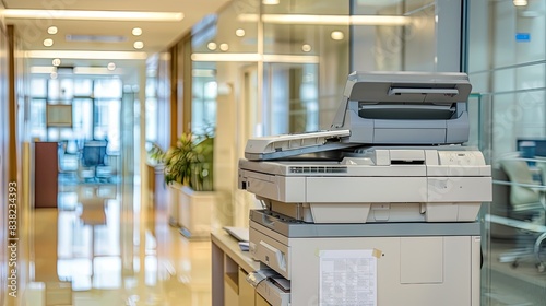 office format photocopier in the modern office. multifunction laser printer. Secretary work. Copy, print, scan, and fax machine	  photo