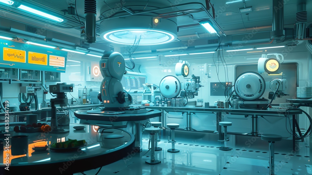 Visualize a birds-eye view of a dystopian world where culinary arts