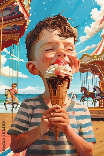 Ai bambino che mangia felice un gelato in estate 07