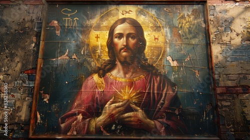 An artistic image of Jesus' Sacred Heart in oil painting