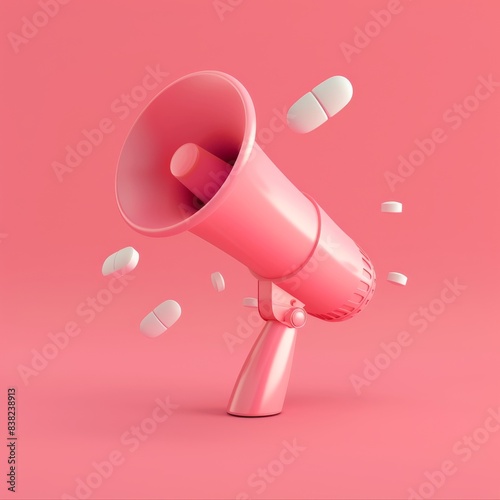 3D rendering of gramophone icon on red pastel background