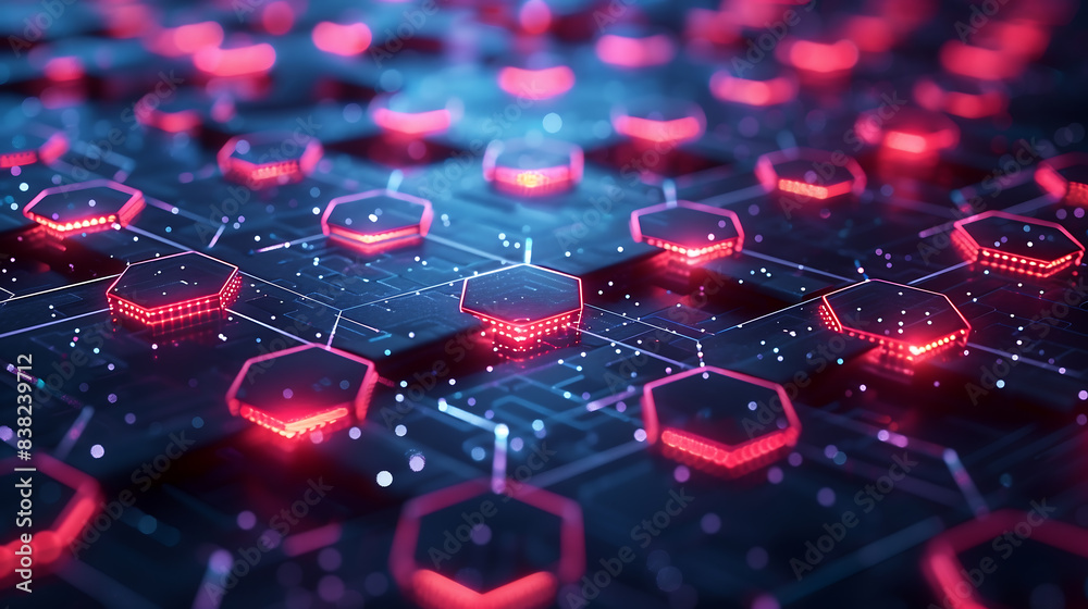 A background of interconnected hexagons and glowing points, representing the networked nature of digital technology