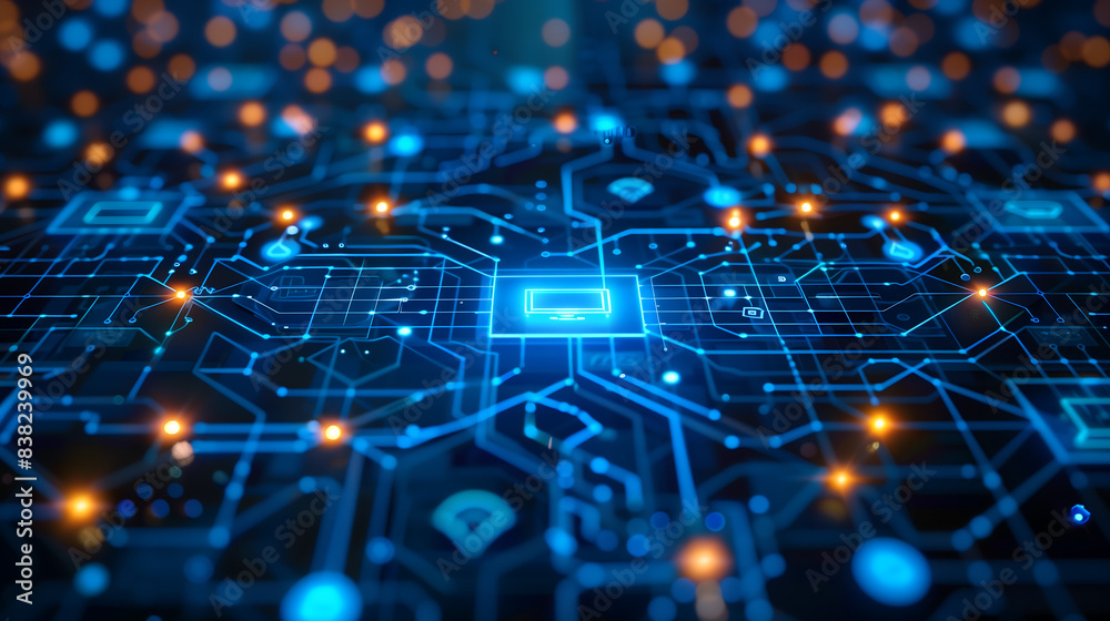 Obraz premium A network of interconnected devices and sensors forming an Internet of Things (IoT) network, symbolizing the connectivity of digital technology