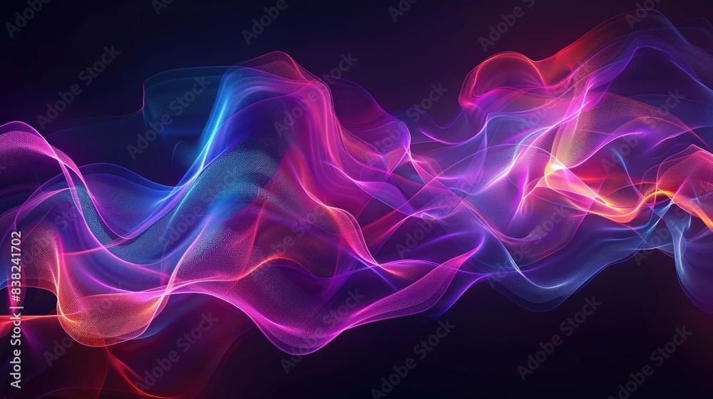 Abstract waves of light graphics, flowing in vibrant colors on a dark backdrop, creating dynamic shapes Abstract waves of light graphics, flowing in vibrant colors on a dark backdrop, creating dynamic shapes
