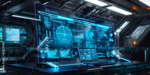 Wallpaper Mural Futuristic Holographic Control Panel in High-Tech Environment - Generative AI Torontodigital.ca