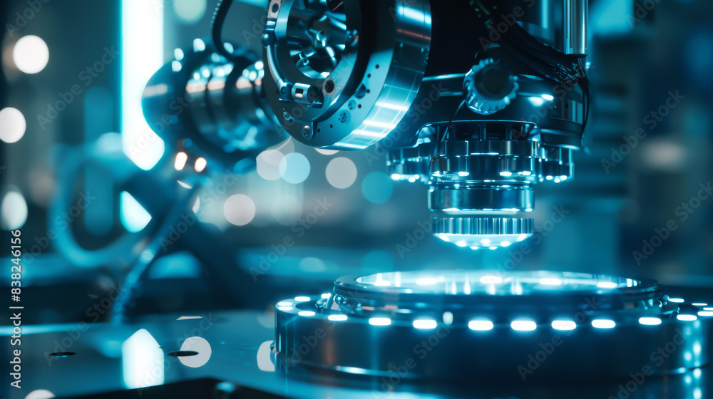 A machine with a blue light on it