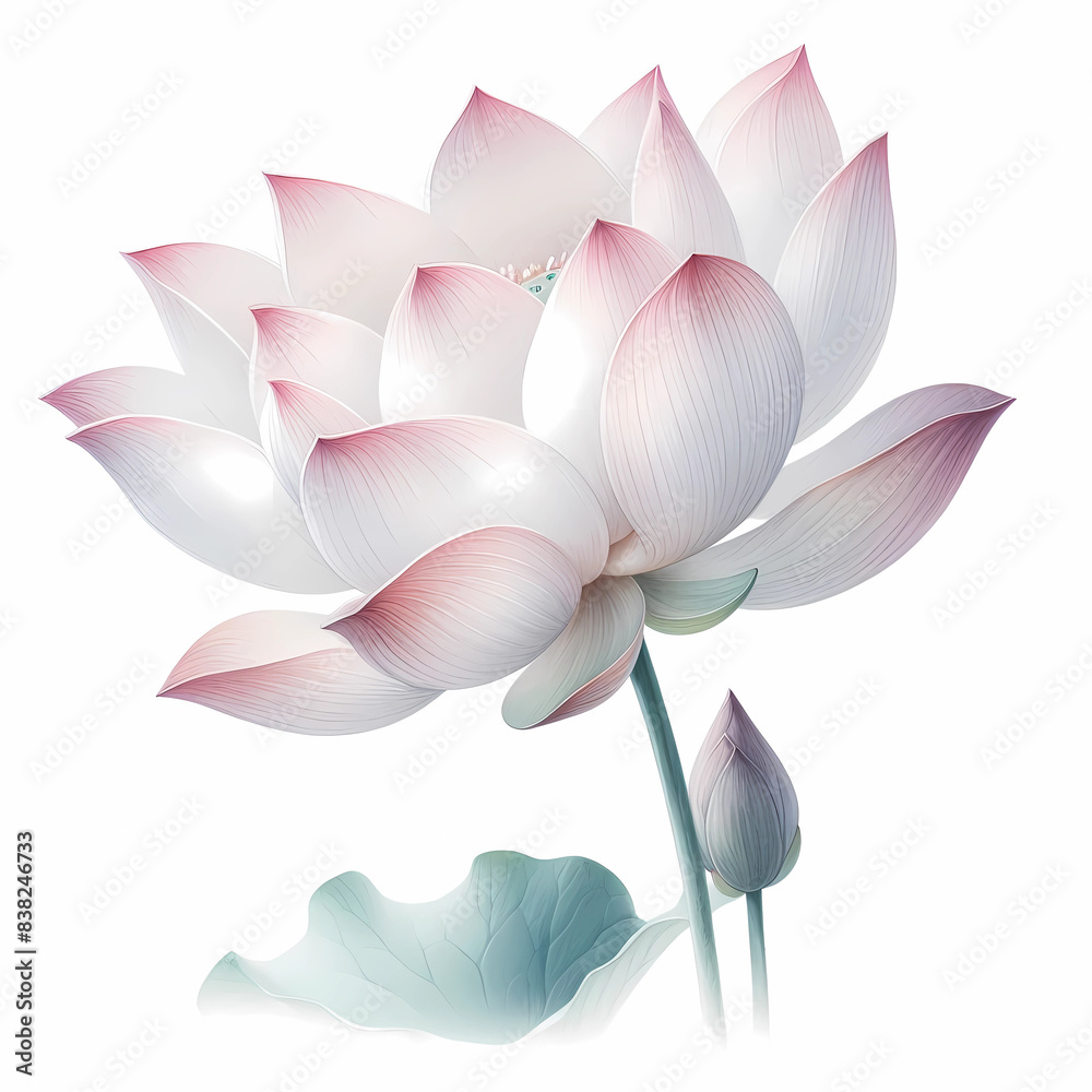 Watercolor painting of lotus flower and leaf on the white background Watercolor painting of lotus flower and leaf on the white background