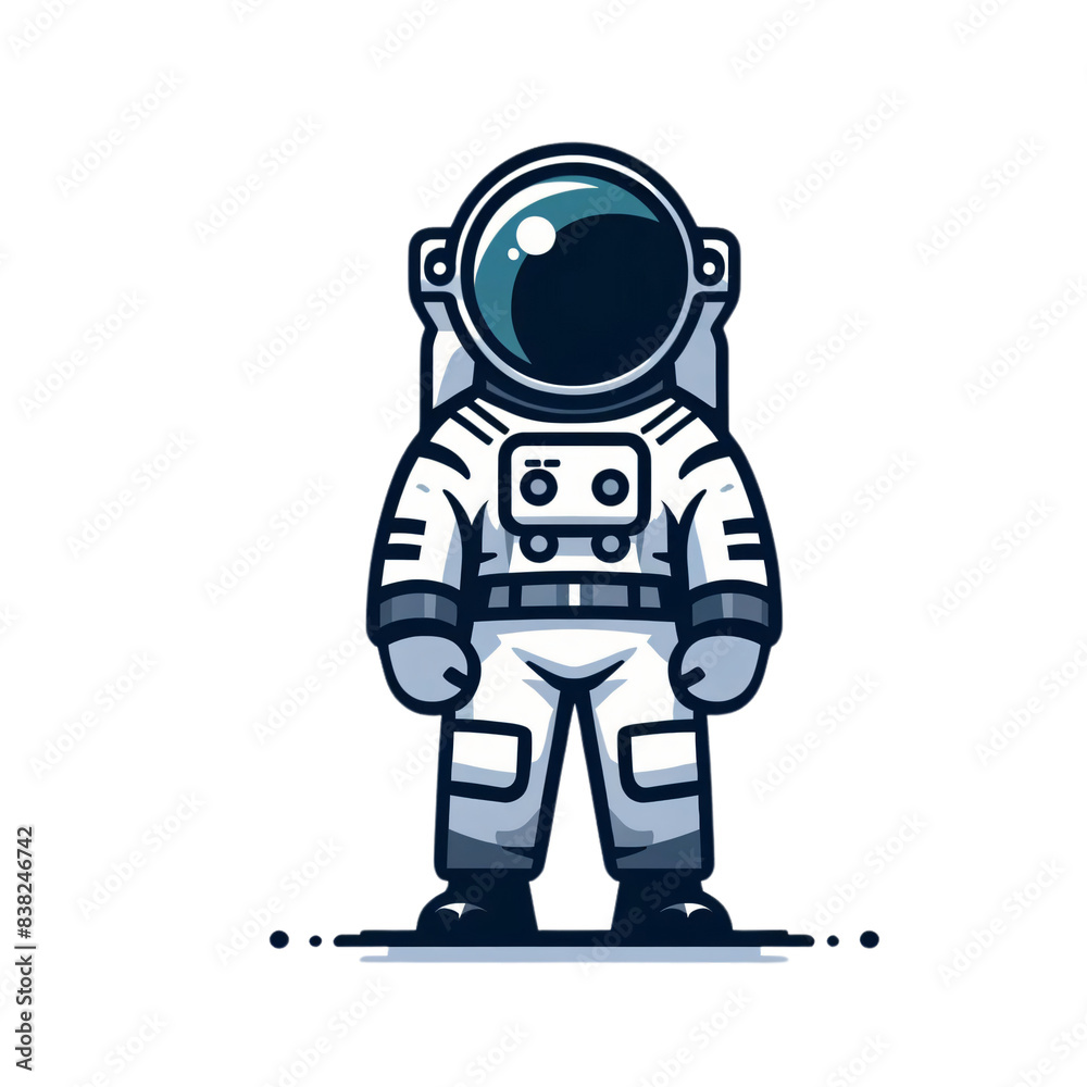 A cartoon-style illustration of an astronaut in a spacesuit standing upright, on a transparent background A cartoon-style illustration of an astronaut in a spacesuit standing upright, on a transparent background