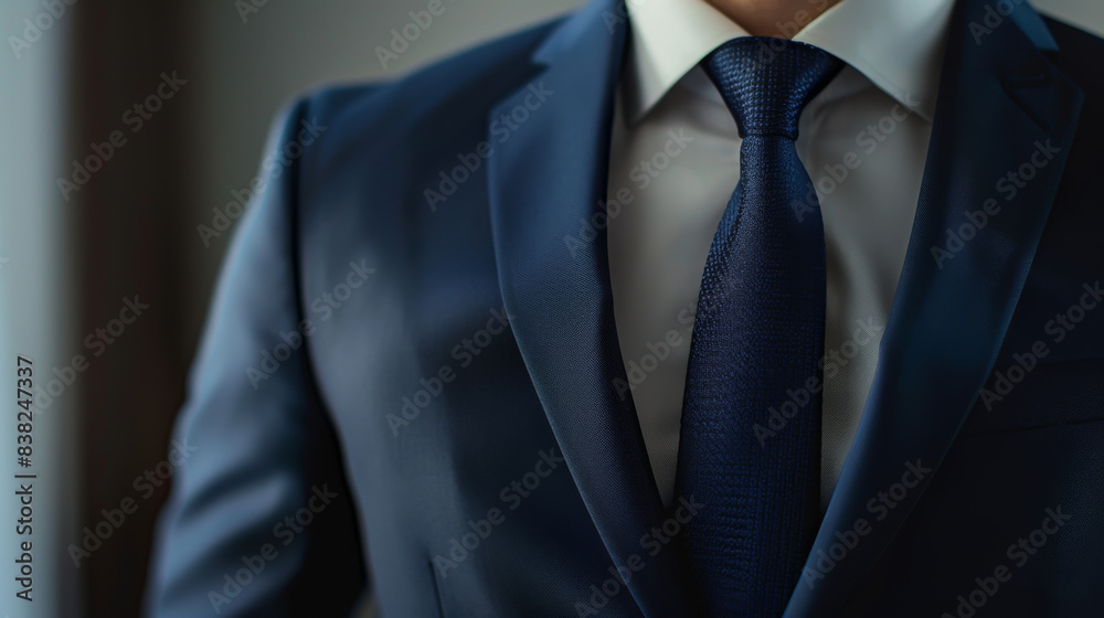 A man in a suit and tie is wearing a blue tie A man in a suit and tie is wearing a blue tie