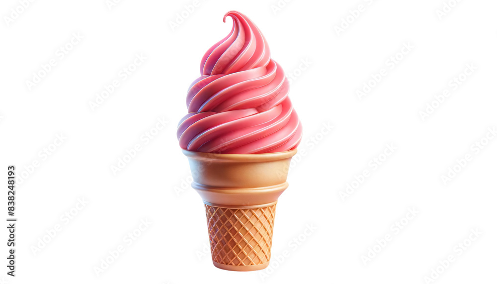 A pink soft-serve ice cream cone with a waffle cone on a transparent background A pink soft-serve ice cream cone with a waffle cone on a transparent background