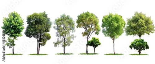 This collection of beautiful 3D trees is isolated on a white background  making it suitable for architectural design or for garden decoration