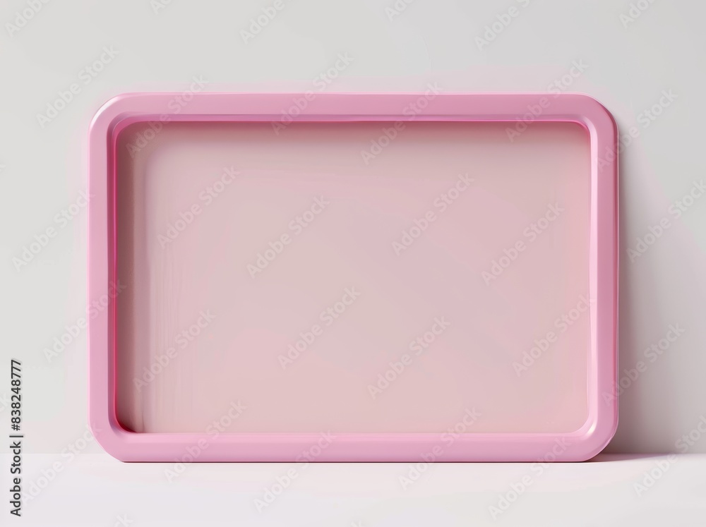 An abstract geometric shape is rendered in 3D in a white pink scene with a blank frame user interface An abstract geometric shape is rendered in 3D in a white pink scene with a blank frame user interface