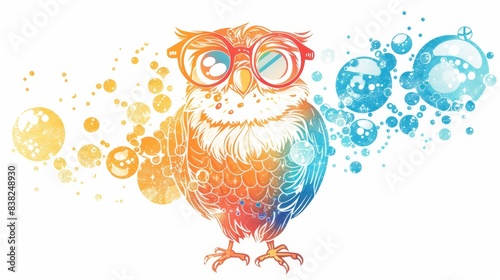  The teacher, a wise owl wearing spectacles, introduces the class to a day of magical learning, starting with a lesson on how to make potions that change colors and emit sparkles. photo