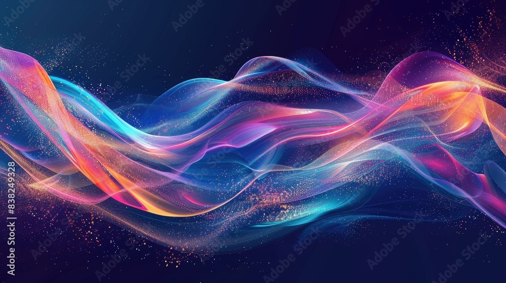 Elegant graphic light waves, intertwining and flowing in bright colors on a dark background Elegant graphic light waves, intertwining and flowing in bright colors on a dark background