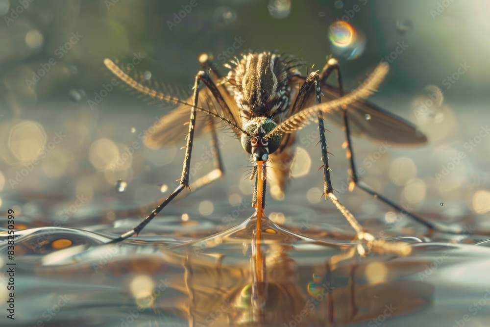 Fototapeta premium A close-up shot of a mosquito hovering above the water's surface