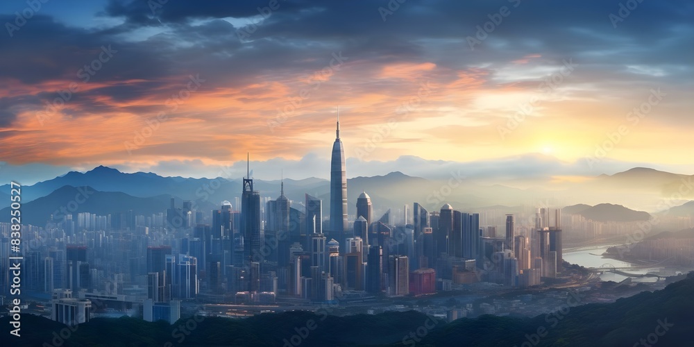 Twilight cityscape of Kuala Lumpur, Malaysia with skyscrapers at sunset. Concept Cityscape, Kuala Lumpur, Malaysia, Twilight, Skyscrapers, Sunset