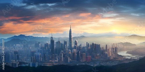 Twilight cityscape of Kuala Lumpur  Malaysia with skyscrapers at sunset. Concept Cityscape  Kuala Lumpur  Malaysia  Twilight  Skyscrapers  Sunset