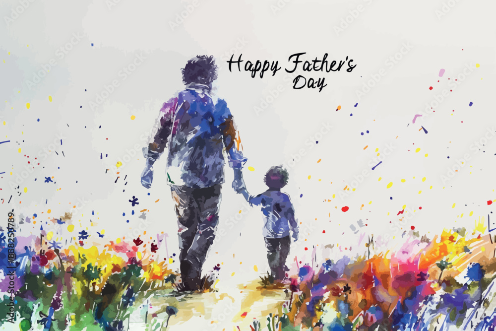 Happy Fathers Day Greetings sunset Background family father and son ...