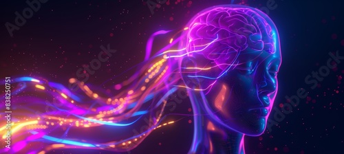 An image of a female cyborg with pink neon lines, futuristic robotic art, rendered in 3D