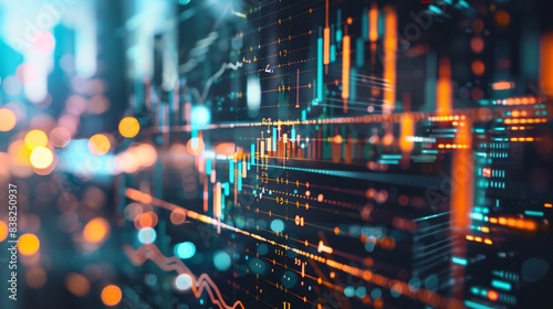 A close-up of stock market charts and graphs on a computer screen, displaying financial data trends