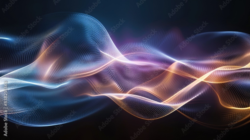 Fototapeta premium Graphic waves of light forming elegant patterns on a dark background, vibrant and mesmerizing