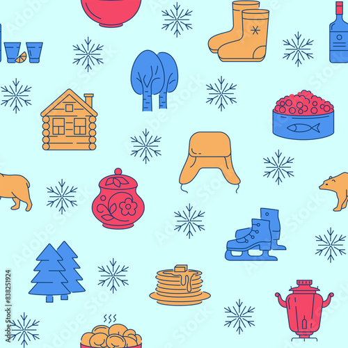 Seamless pattern with Russia national symbols