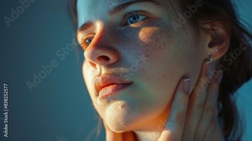 A close-up photo of a woman's face with distinctive freckles, ideal for use in beauty or lifestyle articles