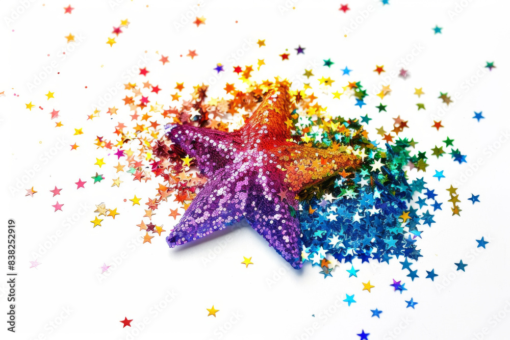 A star made of glitter is scattered on a white background