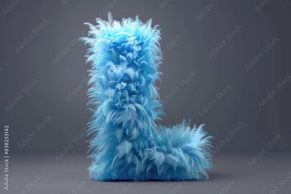A close-up shot of a small, fluffy blue creature sitting on a gray surface A close-up shot of a small, fluffy blue creature sitting on a gray surface