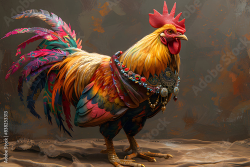 Regal Rooster in Ornate Attire Illustration