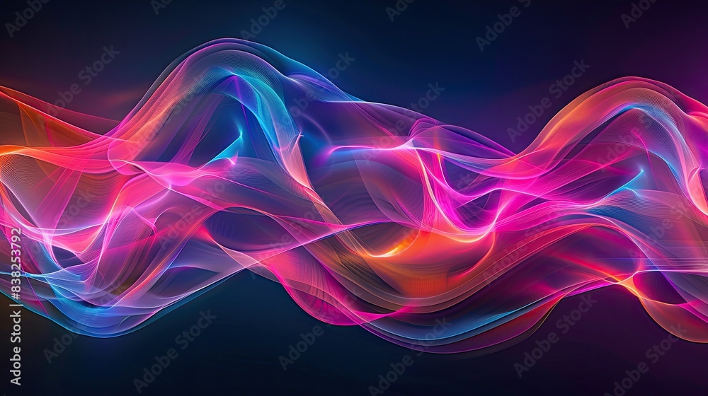 Mesmerizing graphic waves of light, creating dynamic patterns on a dark backdrop, vibrant colors Mesmerizing graphic waves of light, creating dynamic patterns on a dark backdrop, vibrant colors