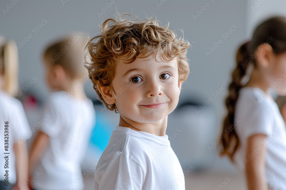 Little Boy Participating in a Modern Dance Class Little Boy Participating in a Modern Dance Class