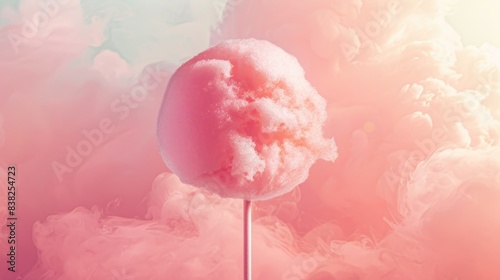 Close-up shot of a fluffy cotton candy on a stick, perfect for food and dessert photography or as a prop in themed shoots
