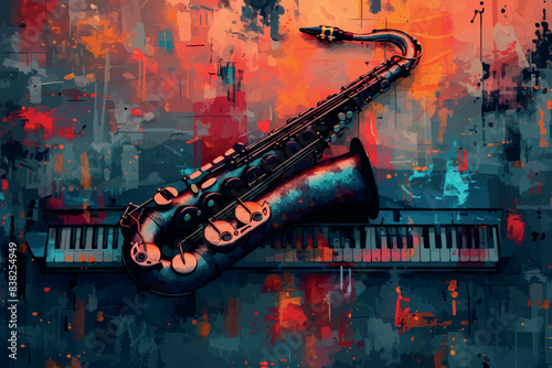 A freehand vector and watercolor drawing of a trumpet on white background