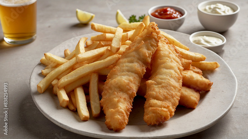 Fish and Chips British classic consisting of battered and deep-fried fish served with crispy fries
