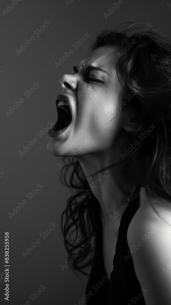 A woman with her mouth open, looking angry A woman with her mouth open, looking angry