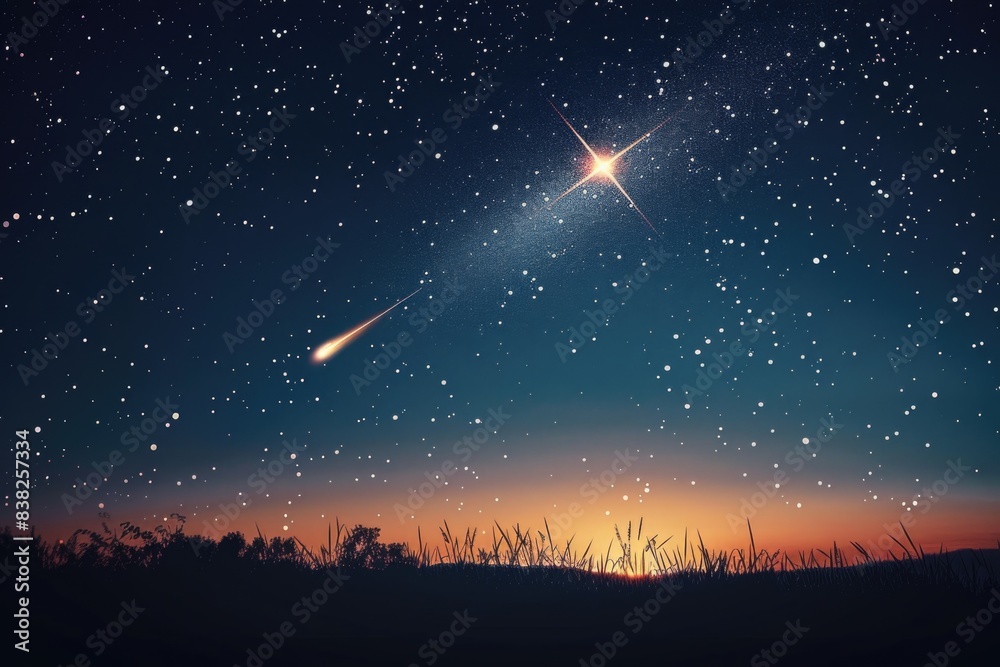 Naklejka premium A single star is visible against the dark background of the night sky, providing a small source of light