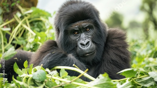 mountain gorilla in its natural habitat - rainforest animal